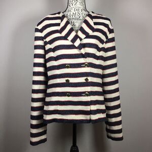 Cabi blue, cream with red striped double breasted cotton blend jacket blazer 10